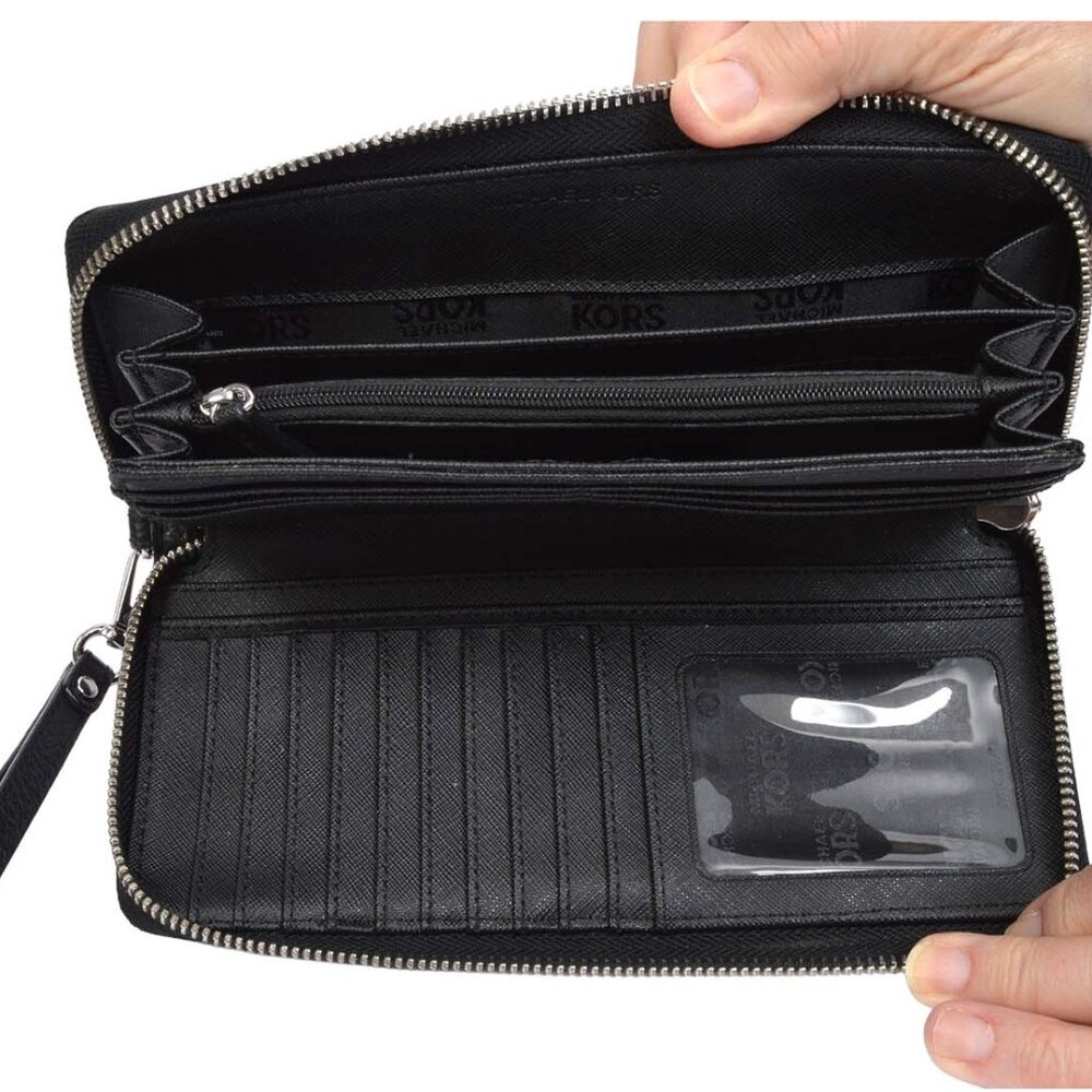 MICHAEL KORS Black Leather Long Zippered Wallet Wristlet - Picture 4 of 12